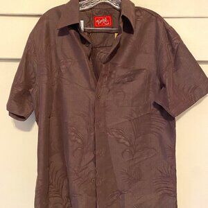 Woody's Retro Lounge Mens Button Down Shirt Hawaiian Tropical Brown